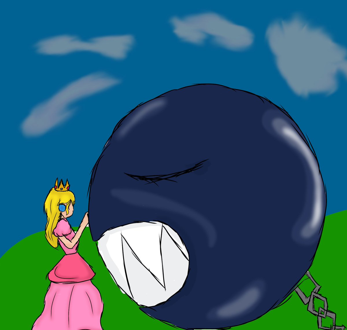 MissChaotic_Bun's tweet photo. I drew peach and chain chomp cause I felt like it https://t.co/P5rs4CX62f