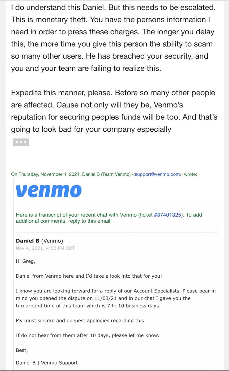 WendysNihilist's tweet photo. @Venmo and @VenmoSupport would rather not actually help you when your funds are stolen and your bank account is then compromised. They’d rather let you burn while the criminal is basically walking away with THOUSANDS AND THOUSANDS OF DOLLARS.

#stepitup https://t.co/K8n6DiLQjx