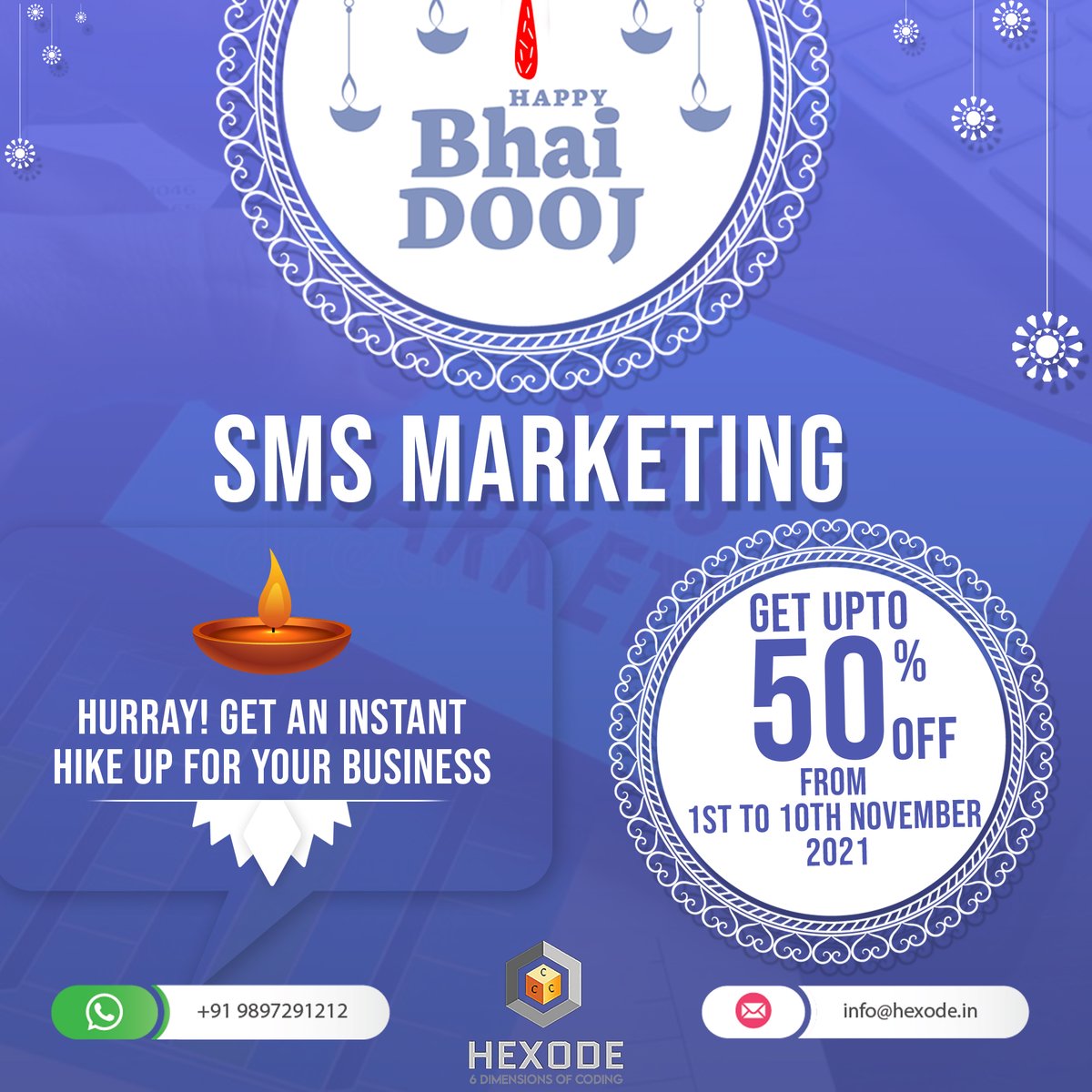 hexodeitsoln's tweet photo. The advantage of SMS Marketing it is a very convenient service that allows you to ask clients for feedback simply typing back a message to the same number.
Best wishes for Bhai Dooj!
#bhaidoojoffers #smsmarketingservices 
WhatsApp/📞 +919897291212
🌐 https://t.co/3onW87mYil https://t.co/SEJhKUao99