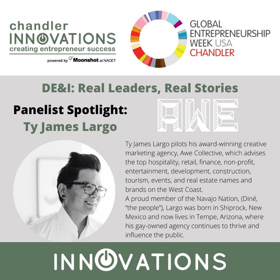 This Monday, November 8 join our very own Ty James Largo as he lends his to this <a href="/GrowChandler/">Chandler Innovations Incubator</a> panel discussion about diversity, equity, and inclusion as an integral facet in the business community!

Register to join in-person or virtually here:
eventbrite.com/e/gew-2021-dei…