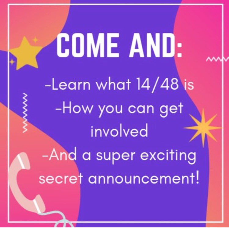 come to 14/48: HS’s info night on zoom!! Come learn about us and stay tuned for a special announcement🥳🎭🎭
Link to register: docs.google.com/forms/d/e/1FAI…