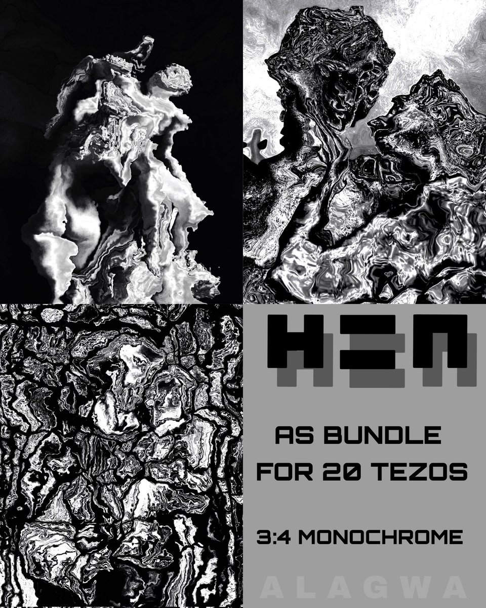 alagwa97's tweet photo. What if I sell this as bundle for 20 tezos @hicetnunc2000?
#HEN #tezosnfts #CleanNFTs https://t.co/mFEJy7BL9v