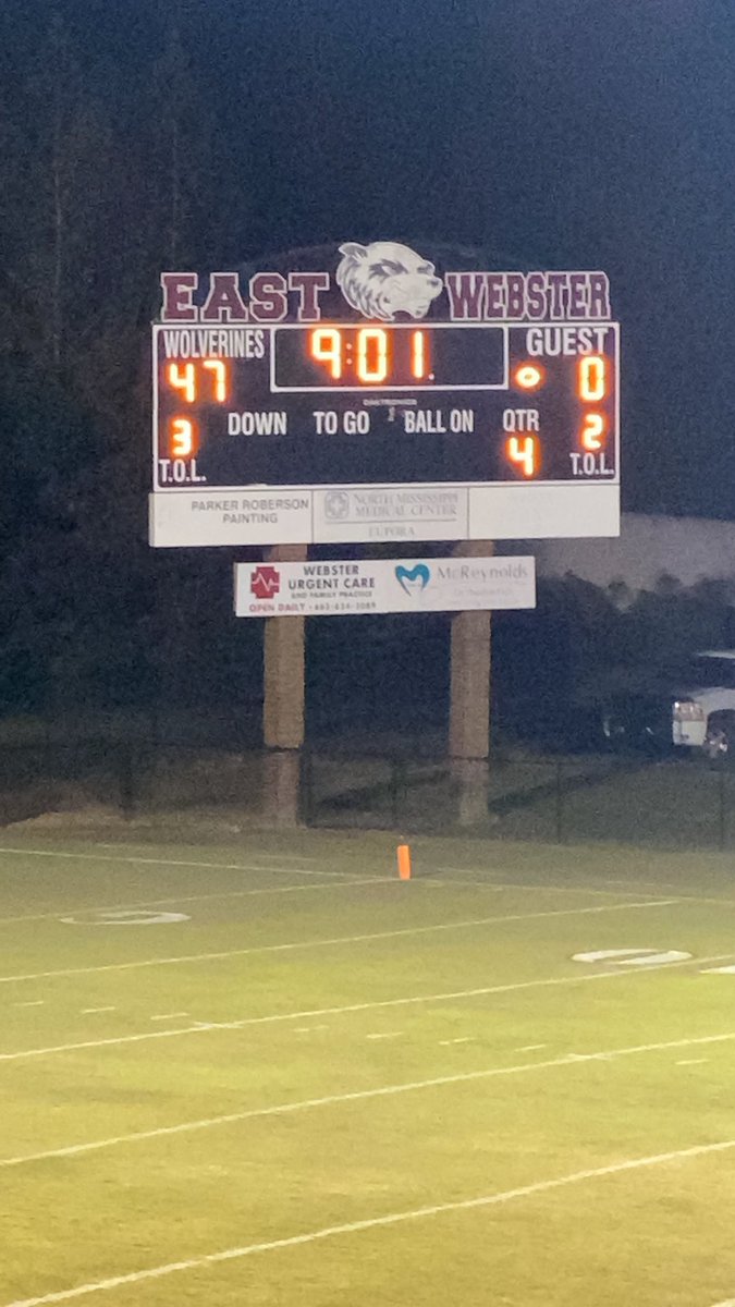 jburleson33's tweet photo. East Webster 47 - Coahoma County 0 | 9:03 Q4 | @kobe_smith2 with a 35 Yard TD Run - Browns PAT is good https://t.co/qF3v38A7ay