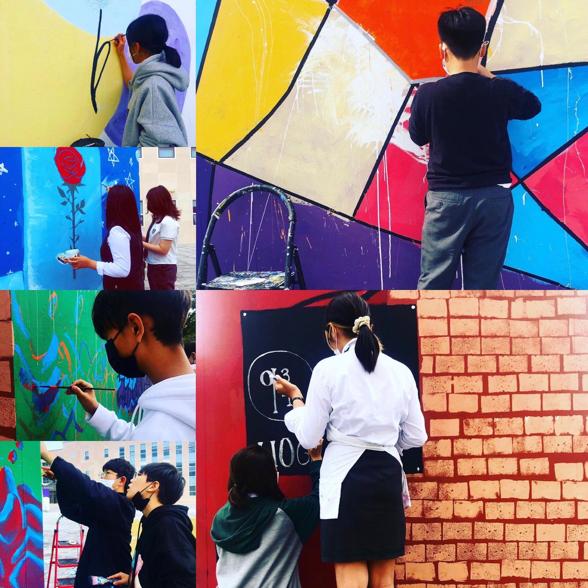 SJA_Jeju's tweet photo. Middle School’s turn for their community #art project. Their work makes our school vibrant and lively.  #sja_jeju #arted https://t.co/dmBkVmd46K