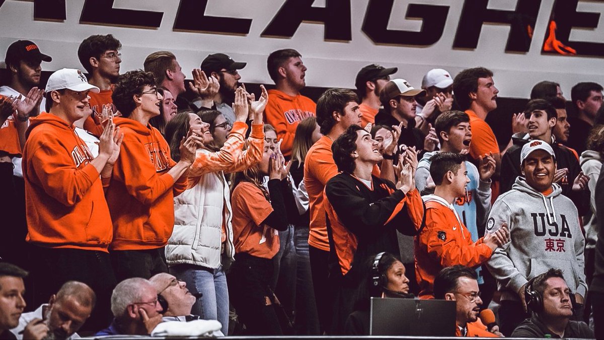 OSUMBB's tweet photo. Good to be back with 8,368 of our closest friends 🧡

#NewEra | #GoPokes https://t.co/LNPOXtmKBm