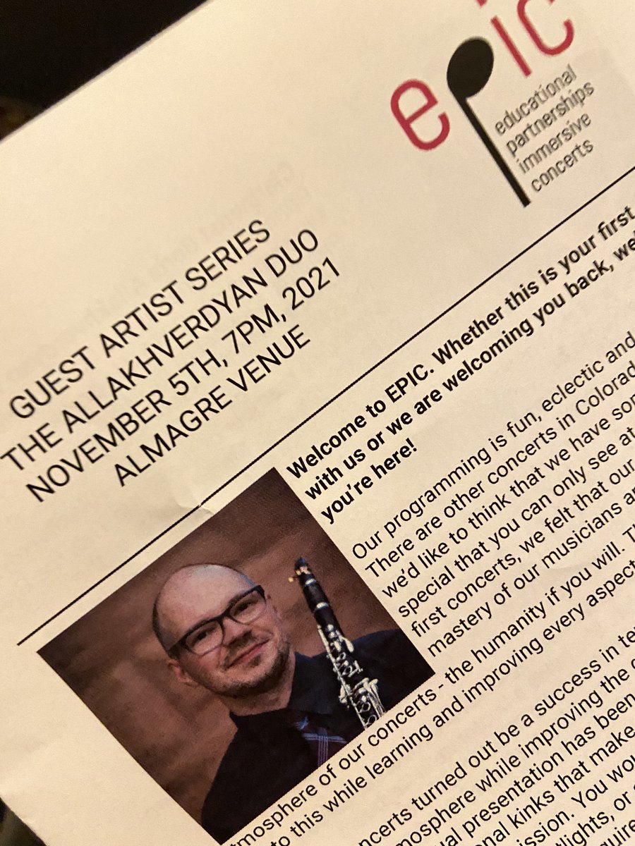 MichelleKarasCO's tweet photo. Such a beautiful 🎶 performance tonight by renowned clarinetist Boris Allakhverdyan of @LAPhil, as part of the EPIC Guest Artist series in #ColoradoSprings. Sold out crowd. Bravo to artistic director Sergei Vassiliev &amp; his team! https://t.co/b344VCPgNS