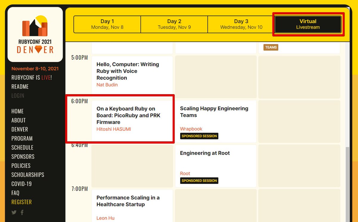 hasumikin's tweet image. @RubyConf 2021 is right there🥳
My talk about #PicoRuby and #PRK_Firmware is livestreamed at 18pm on Nov 8th MDT (9am 11/9 JST).
You can watch my on-demand presentation at any time though, live Q&amp;amp;A chat happens right after the livestream in an exclusive Discord channel💎