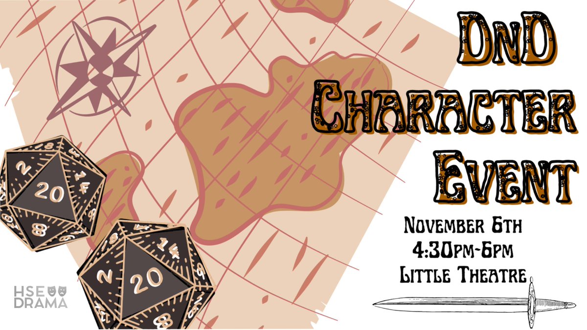 Less than 24 hours until our DnD Character Building event tomorrow at 4:30pm in the Little Theatre! We hope you RSVPed on Canvas, and we can't wait to see you there :) See you soon, adventurers! ⚔️🐉 #SheKillsMonsters