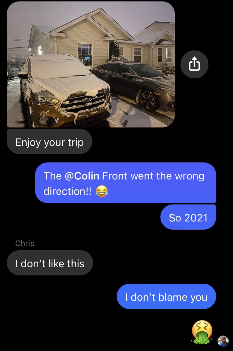 RyanVoutilainen's tweet photo. Sorry Chris and the rest of #StJohns #NL — convo between my friend there and myself 😂 

#SorryNotSorry #NLwx #NLsnow #NLstorm https://t.co/8VzJdcoAGc