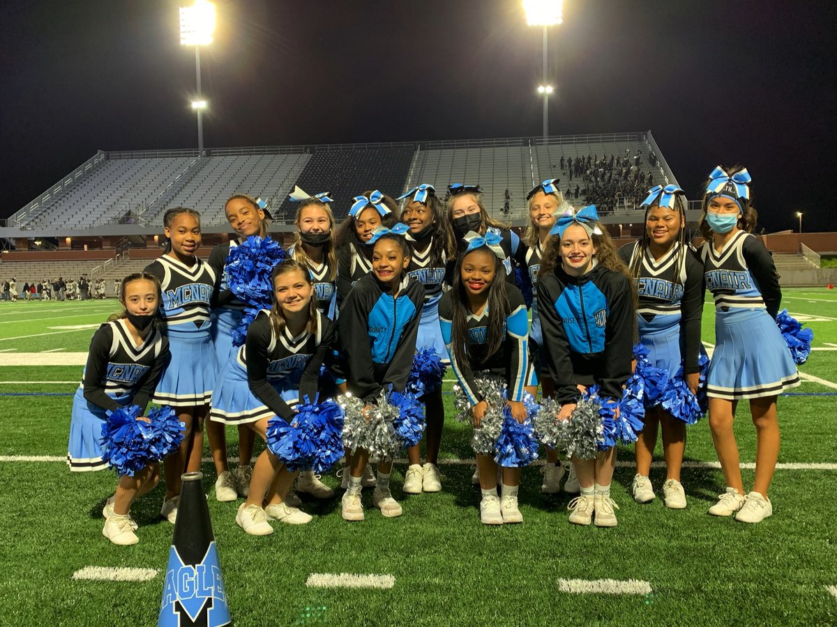 McNair CHEER first varsity football game ! Way to bring the spirit ladies ! We love our Shark Sisters !
