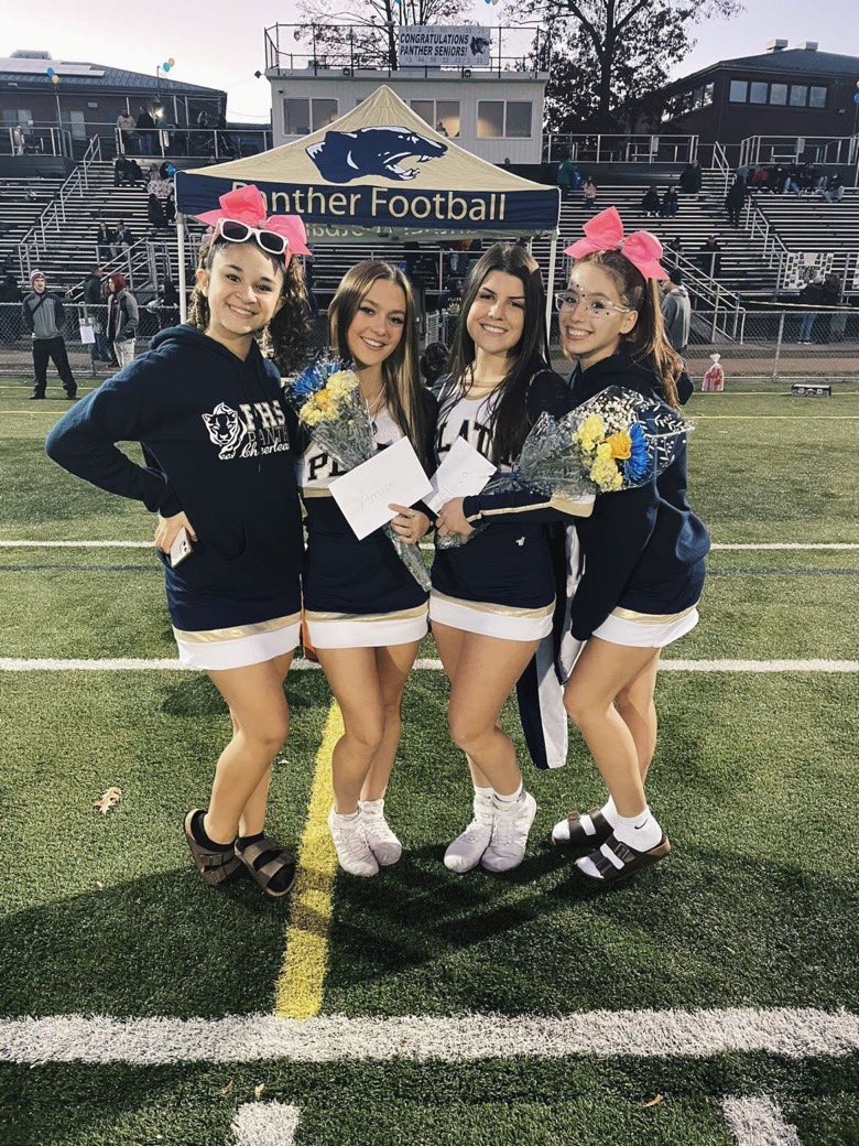 PlattCheer's tweet photo. We love our seniors, both on the cheer team AND on the football team! We will miss you all so much, and thank you so much for everything that you’ve contributed to our PHS family💙💛 #seniornight https://t.co/QYYj297QwE