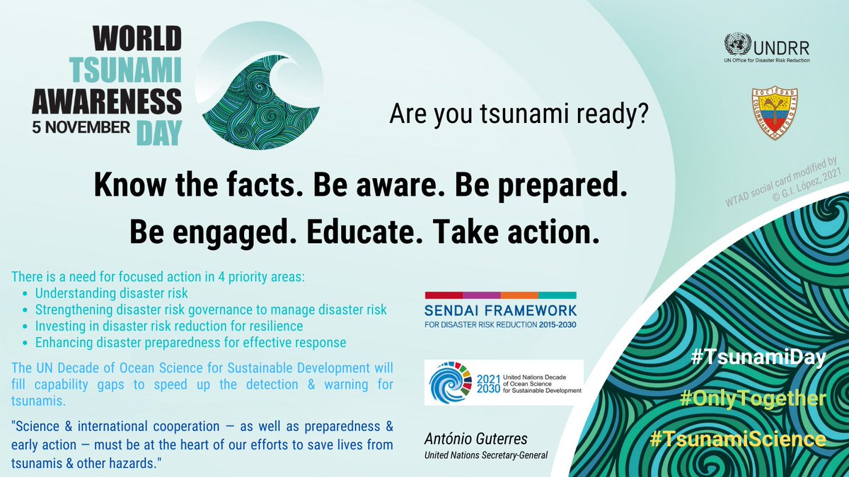 lopezgi's tweet photo. ¡La prevención es la diferencia entre desastre y resiliencia!
Conoce los hechos. Toma consciencia. Prepárate. Comprométete. Educa. Toma acción.
El buen conocimiento del fenómeno🌊, su evidencia geológica y recurrencia debe ser⬆️prioridad.
#TsunamiDay #OnlyTogether #TsunamiScience https://t.co/VN8HpMoHsk