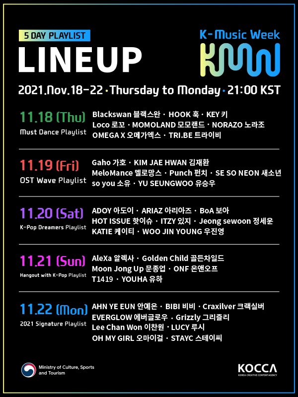 KOCCAMUSICKOREA's tweet photo. 📣 KMW 소문내기 EVENT

매력적인 아티스트 38팀이 함께하는 
K-Music Week #KMW 를 소문내주세요!
받고 싶은 선물🎁을 Get할 기회!

✔참여 방법
① @KOCCAMUSICKOREA 팔로우 하기
② 본 게시물 리트윗 하기
③ KMW 출연 아티스트에게 댓글로 응원 메시지 남기기

참 쉽죠? 많은 참여 부탁드려요💙 https://t.co/8iFdaIgDS1
