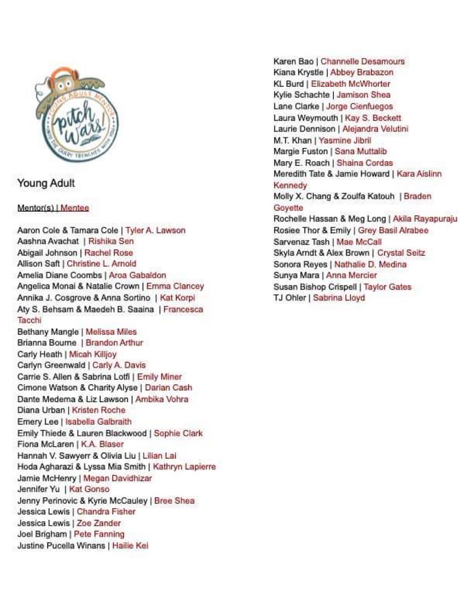 Congratulations to the #PitchWars Class of 2021 #YoungAdult mentees!
pitchwars.org/pitch-wars-202…
