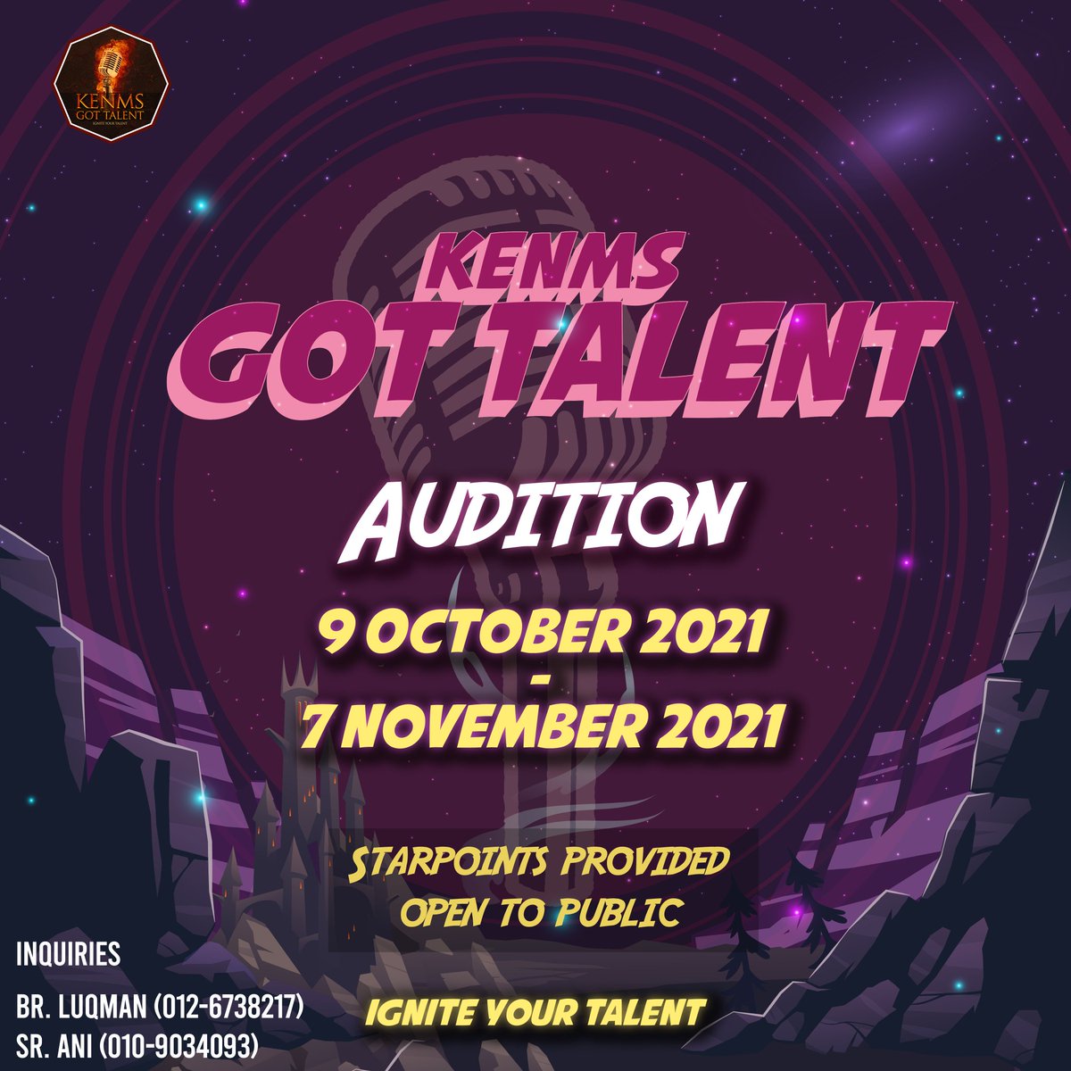 KENMS GOT TALENT AUDITION

❗️1 day left until close audition❗️

Assalamualaikum to you who are talented! 🥰 

KENMS Got Talent will return this November and now is the time for you to showcase your talents in front of the public. All kinds of talent are welcome to KGT! 

(1/3)