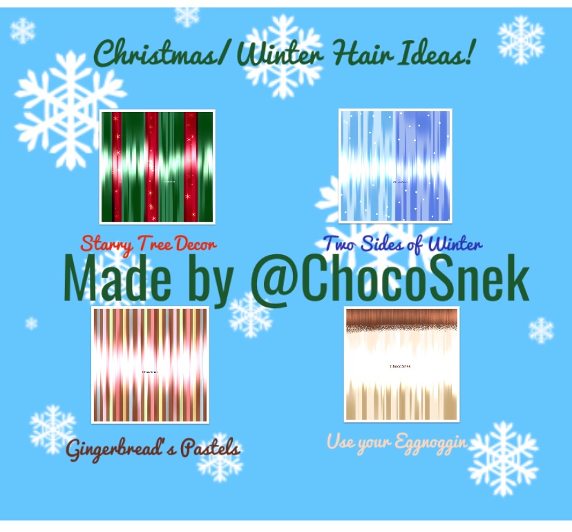ChocoSnek's tweet photo. I decided to make some Winter/Christmas hair ideas for fun and I’m really happy with the final result! (I used IbisPaintX to make these btw! ^^) #royalehigh #royalehighart #royalehighhair https://t.co/Xooy7w6StH