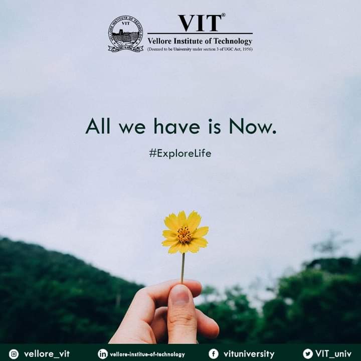 VIT_univ's tweet photo. Enjoy every moment in your life and cherish it completely because golden opportunities knock your door once! Explore life the most before the clock ticks down! #VIT #VelloreInstituteofTechnology #ExploreLife #SaturdayThoughts #SaturdayMotivation #EnjoyPresent https://t.co/QlyPeYcWnz