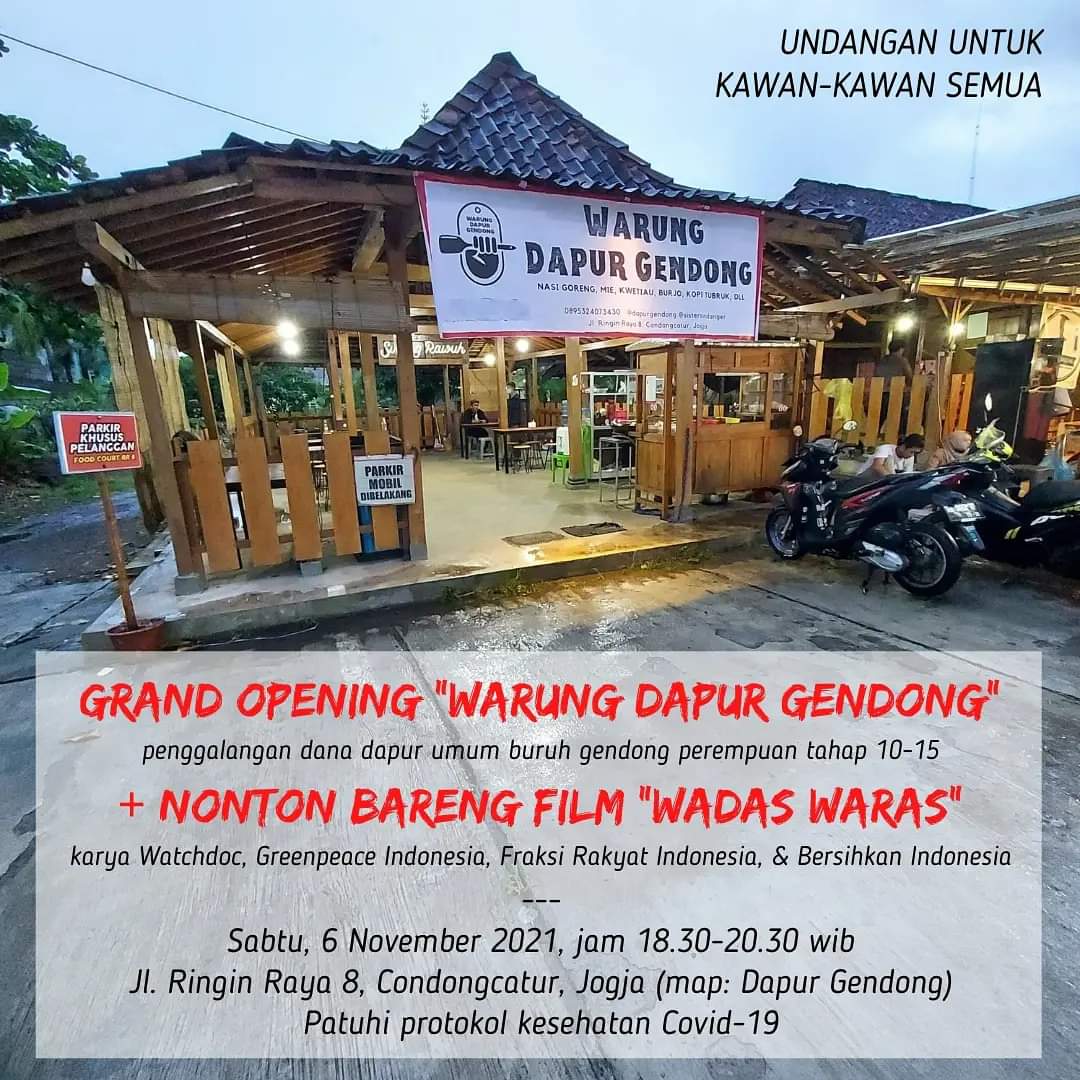 SistersInDanger's tweet photo. Jogja malam ini!
Nobar #WadasWaras #Demi1Persen yuk! ✊ + Grand opening Warung @dapurgendong untuk galang dana dapur umum #BuruhGendongPerempuan 😍
cc @watchdoc_ID @Dandhy_Laksono @GreenpeaceID @FraksiRakyat_ID @bersihkanindonesia @Wadas_Melawan @lantip @BuruhYogyakarta https://t.co/uuaqbrLgsj