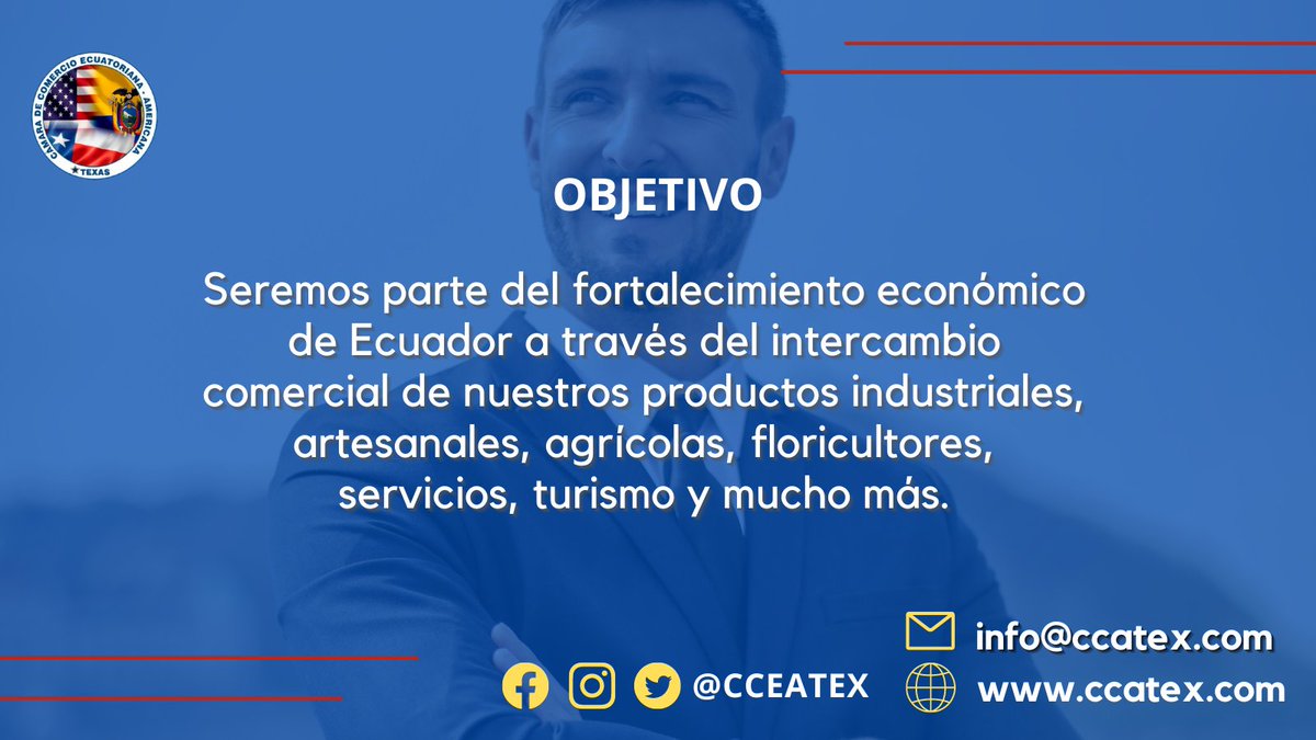cceatx's tweet photo. Te presentamos nuestro objetivo como Cámara de Comercio Ecuatoriana Americana en Texas ❇️👩🧑 https://t.co/GEeRUOXQPO