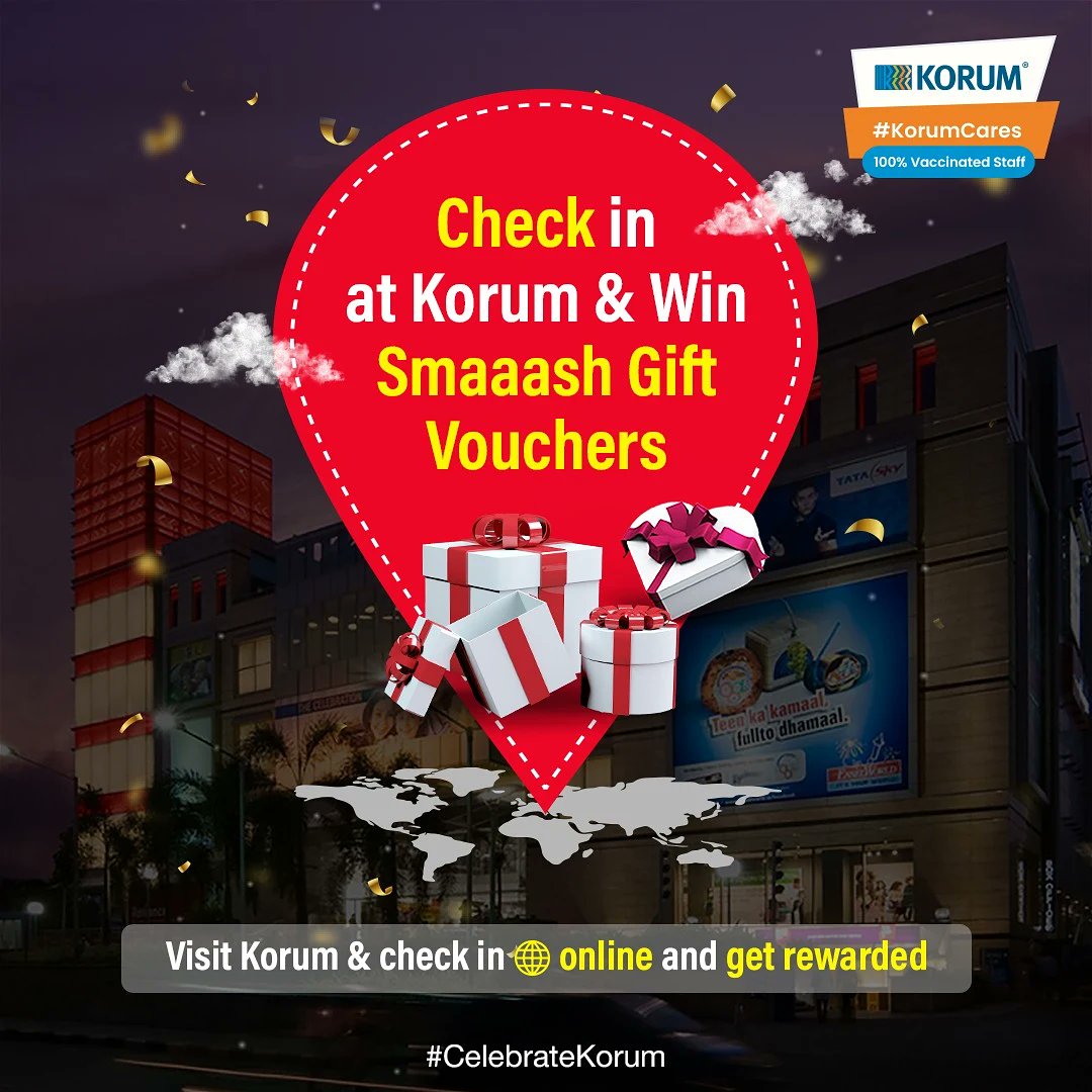 KorumMall's tweet photo. This festive season get rewarded as you check in online at Korum.
Show your check in on Facebook or Google at the Mall & get rewarded with Smaaash's gift vouchers.
Head to Korum today.
#KorumCalling #MySafePlace #KorumMall #Smaaash #GiftVouchers #CheckIn #MallCheckIn #Win https://t.co/eE6wYP6MOR