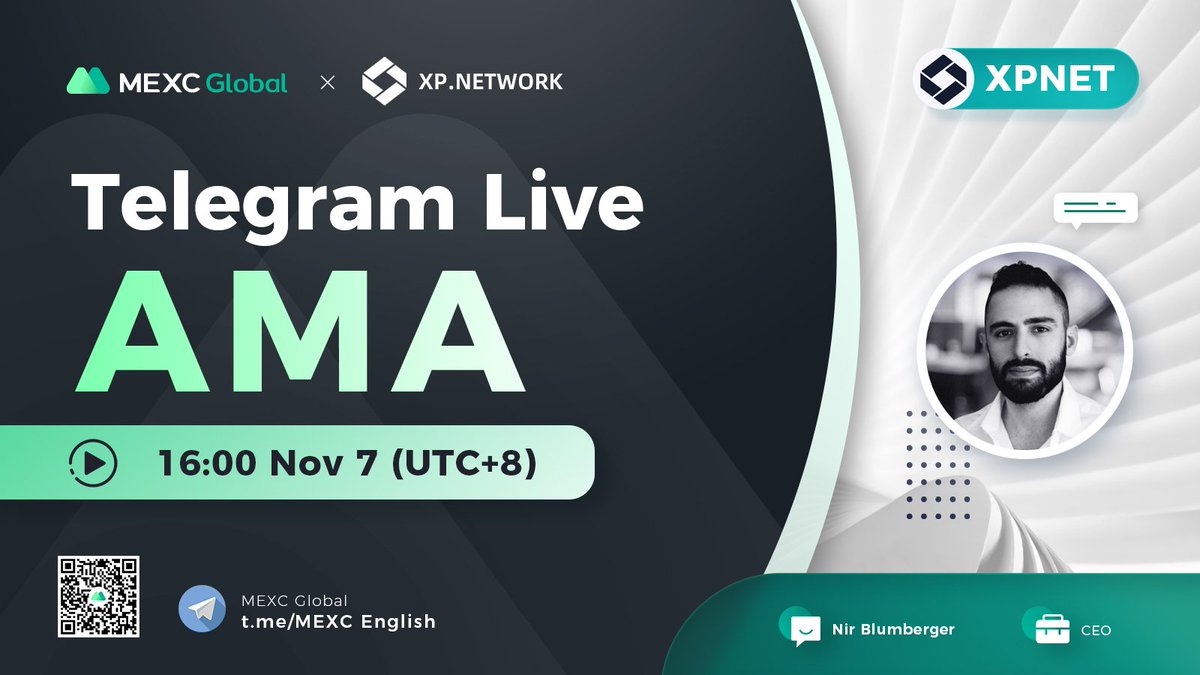 BroBean88's tweet photo. 🌟@MEXC_Global AMA with @XPNetwork_ $XPNET

📍TG group: https://t.co/5j0e5hBxbg
⏰16:00 Nov 7 (UTC+8)

✅Follow  @XPNetwork_ &amp; @MEXC_Fans
✅RT &amp; Like &amp; Tag 3
✅Comment 

🌈10 ppl* 10 $USDT equivalent token

Learn more about @XPNetwork_ &amp; #giveaway🎊🎊 https://t.co/bkEqZMHCVE
