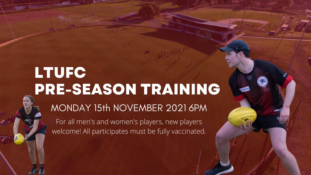 latrobeunifc's tweet photo. | PRE-SEASON TRAINING ANNOUNCEMENT |

Training commences from Monday 15th November 2021 and will run every Monday and Wednesday until Wednesday 15th December for all players and teams. 

Looking forward to a big 2022 season 💪 https://t.co/43JFdbCTex