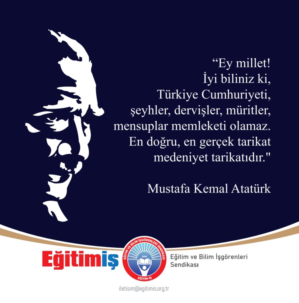 egitimis's tweet photo. Ordu Korgan Kaymakamı Miraç Akbulut'un Atatürk sevgisini göstermesi nedeniyle açığa alınmasını şiddetle kınıyor, Kaymakamın dile getirdiği Atatürk’e ait sözü yineliyoruz! 

“(…) Türkiye Cumhuriyeti şeyhler, dervişler, müritler, mensuplar memleketi olamaz.” https://t.co/TWM6qpl60Z
