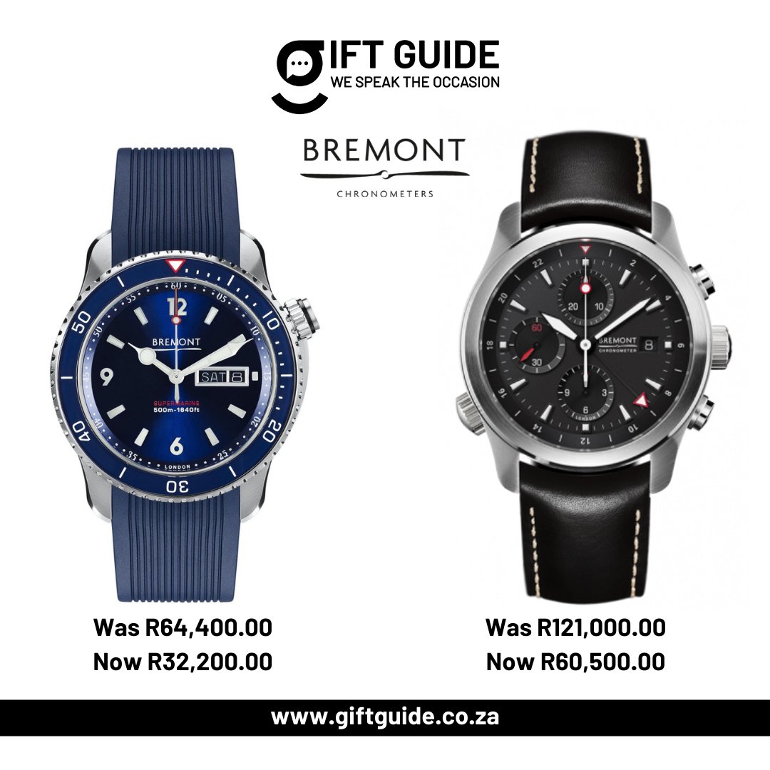 giftguidesa's tweet photo. Get up to 50% off all Bremont watches this month. 

These timeless timepieces are inspired by a love and passion for aviation and engineering adventure. 

Find an occasion and we'll find a Bremont perfect for you. https://t.co/ouzniPDyzX 

#Bremont #GiftGuide #WeSpeakTheOccasion https://t.co/YJaxPvbZ9L