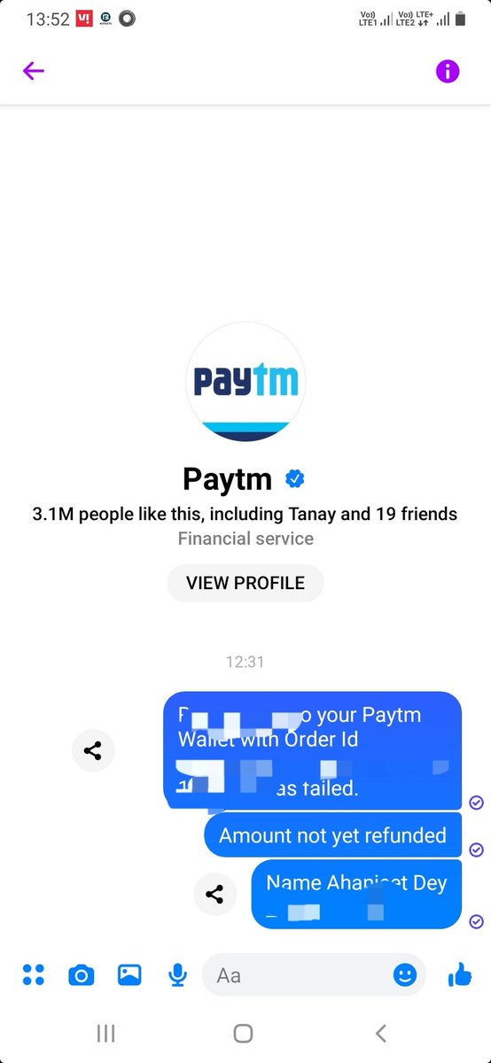 iamahanjeet's tweet image. @Paytmcare Paytm Paytm is totally Scamming people. By deducting money and not refunding. Total scam company. I shall urge everyone not ot use paytm any more. Asking customers to message and not reverting back..this is the proof.
##Stopusingpaytm