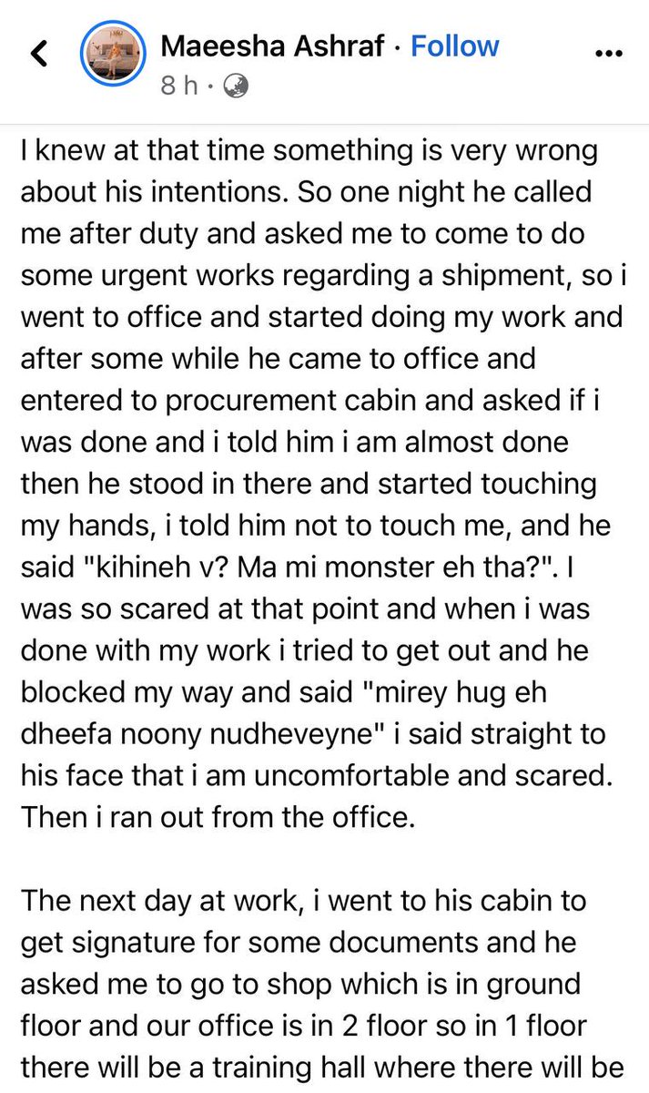 AshrafMaeesha's tweet photo. I was harrased by him several times, you can't tell me that my trauma is invalid just because i dont have any proof. You can threaten me and family but i wont sit quite. I wont be silenced anymore. https://t.co/6yeqHQImrZ
