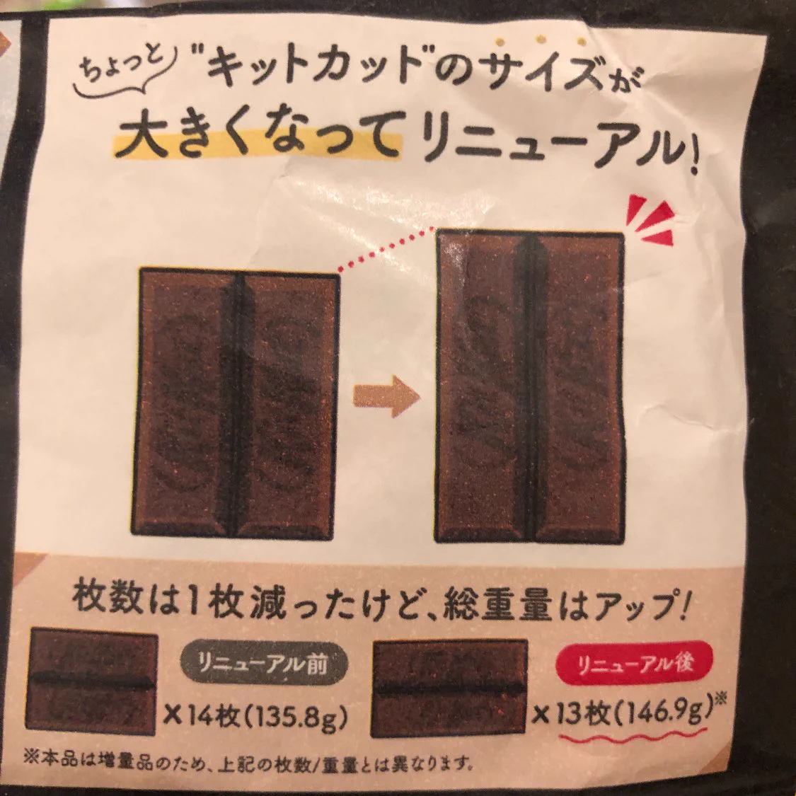 小さくなった時はサラッと変えたのに？元のサイズになったらやたら主張するキットカットwww