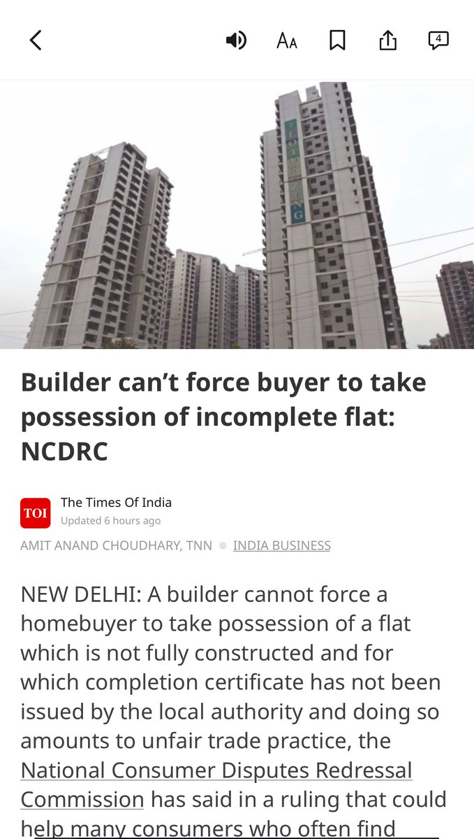 A_Parolia's tweet photo. Forcing #homebuyer to take delivery of incomplete flats is a very common practice around the nation, glad we could help them to get justice against such prevalent unfair trade practices. More power to Consumers @FightForRERAInd  @TOIIndiaNews @amitanandTOI https://t.co/lV6ov8cpbx