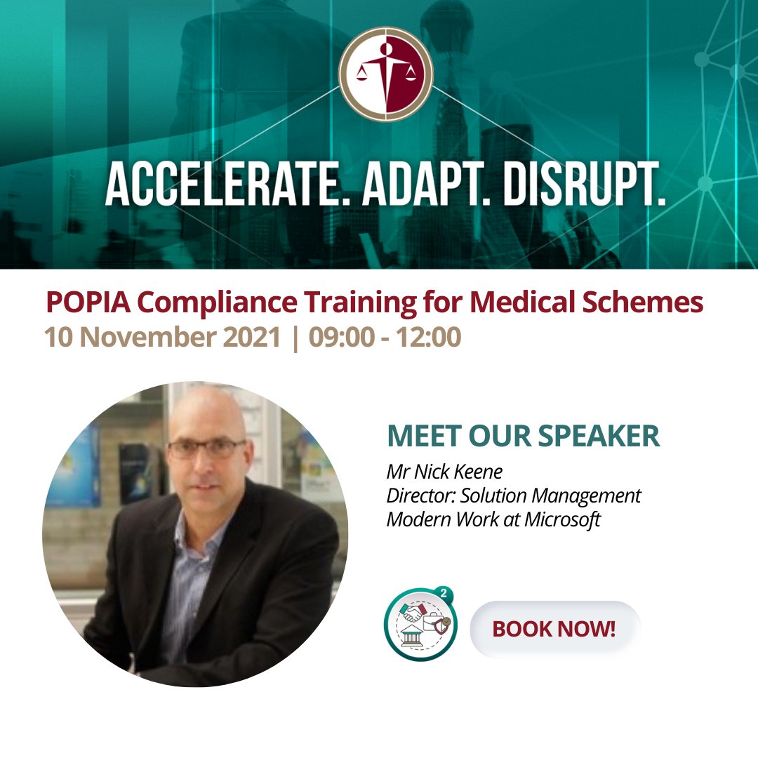 BHFGLOBAL's tweet photo. #MeetOurSpeaker: Mr Nick Keene: Director, Solution Management Modern Work at Microsoft.
Click here for more information about the BHF POPIA Compliance Training for Medical Schemes
https://t.co/1cTeS537Y4 #BHFWorkshops #POPIATraining https://t.co/pD3ZBdxWJl