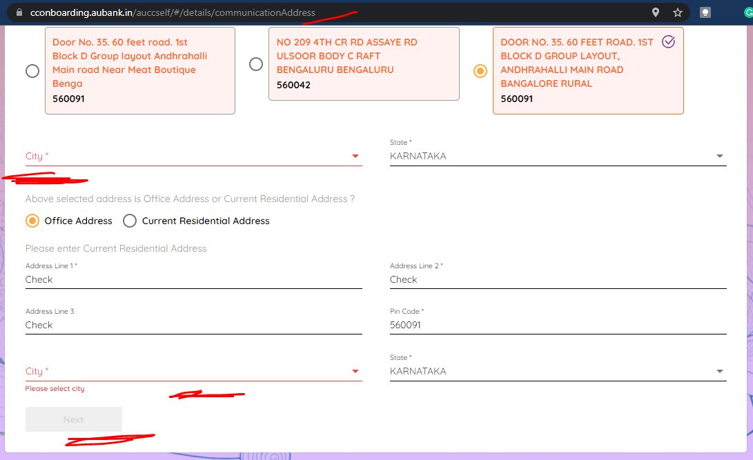 VarunMillet's tweet photo. @aubankindia @aubankindia  Correct your web portal first, It's not fetching Pincode, No option to select a city name; #aubank https://t.co/U6zqwEpx1u