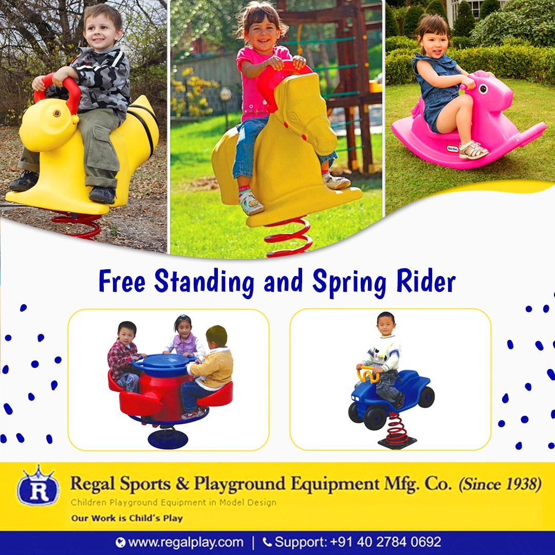 Regalplay's tweet photo. Free standing and spring rider equipment from Regalplay give fun and excitement to your kids. 

For more details, visit https://t.co/q8iACcr3QG
Reach us for innovative solutions: +91 402784 0692

#SpringRider #playequipments #RegalSports #Seesaw #Regalplay https://t.co/gezGao2tGk