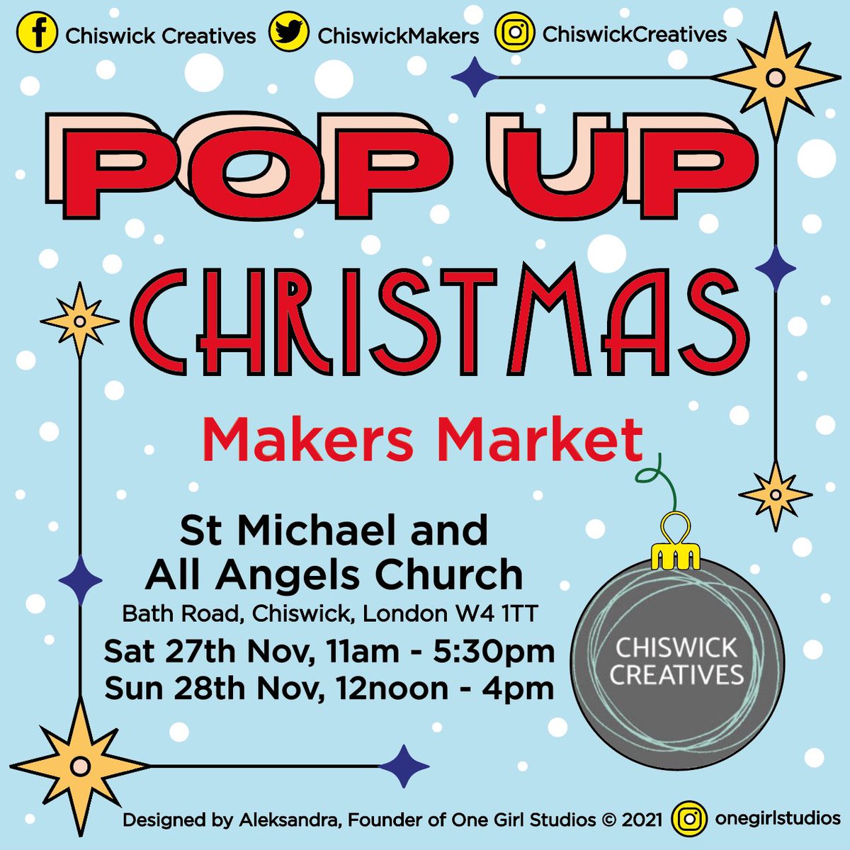 Only three weeks to go until our next Christmas Pop Up Market at St Michael and All Angel Church. Choose unique handmade gifts from 15 different artisans! See you there! #chiswickmarkets #chiswickcreatives #chiswickchristmas