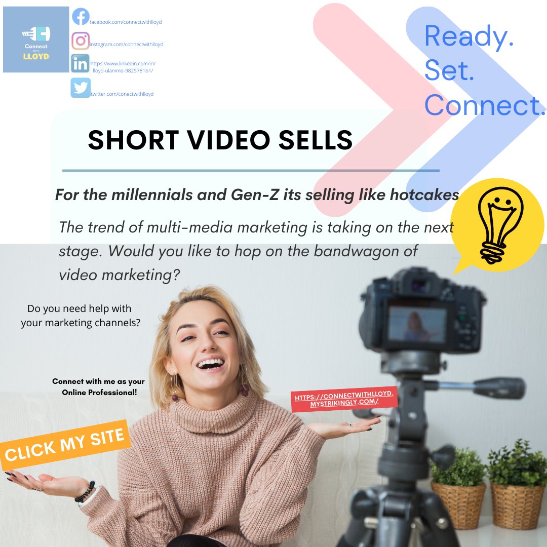 ConectwithLloyd's tweet photo. Video marketing is not new. Television conquered first we all know that. Imagine taking those video ads to every mobile phone in the hands of your target market. Do you need help with your marketing channels? Site: https://t.co/O7vY6hPtT8 #videomarketing #freelancework #VideoAds https://t.co/qPV4MaI5Sv