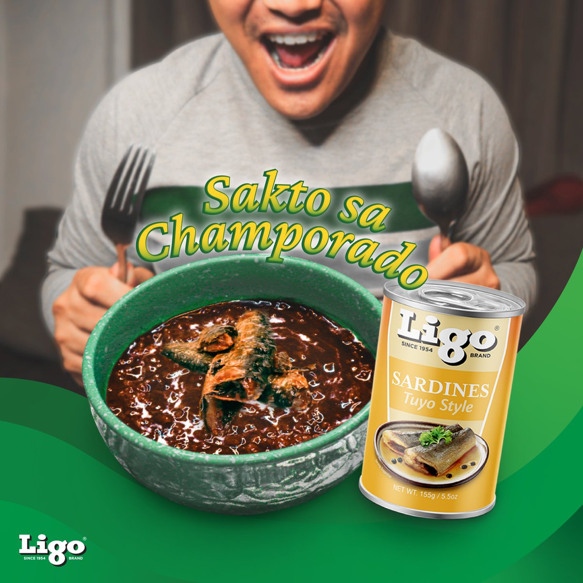 CHAMPION talaga ang tambalang Champorado at Tuyo! Ito ang isang comfort food na lagi nating binabalik-balikan. Subukan ang level up sarap nito with Ligo Sardines Tuyo Style.🥫 Ibang linamnam at tamis na lalo mong kakahiligan.💚 Taas kamay kung paborito mo 'to!🖐️