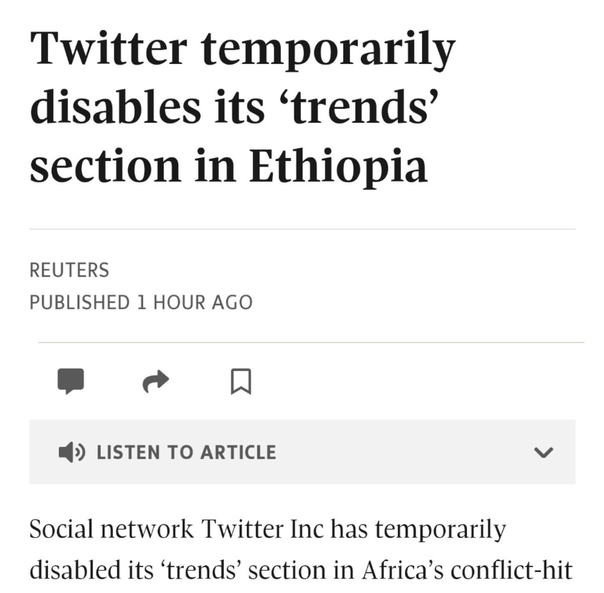 EA_DevCouncil's tweet photo. Very interesting that @Twitter disables the 'trends' feature in Ethiopia, right when our #NoMore campaign starts trending to reach 10's of millions of people. The resistance will continue! ✊🏿 https://t.co/fHeRtEB6Lj