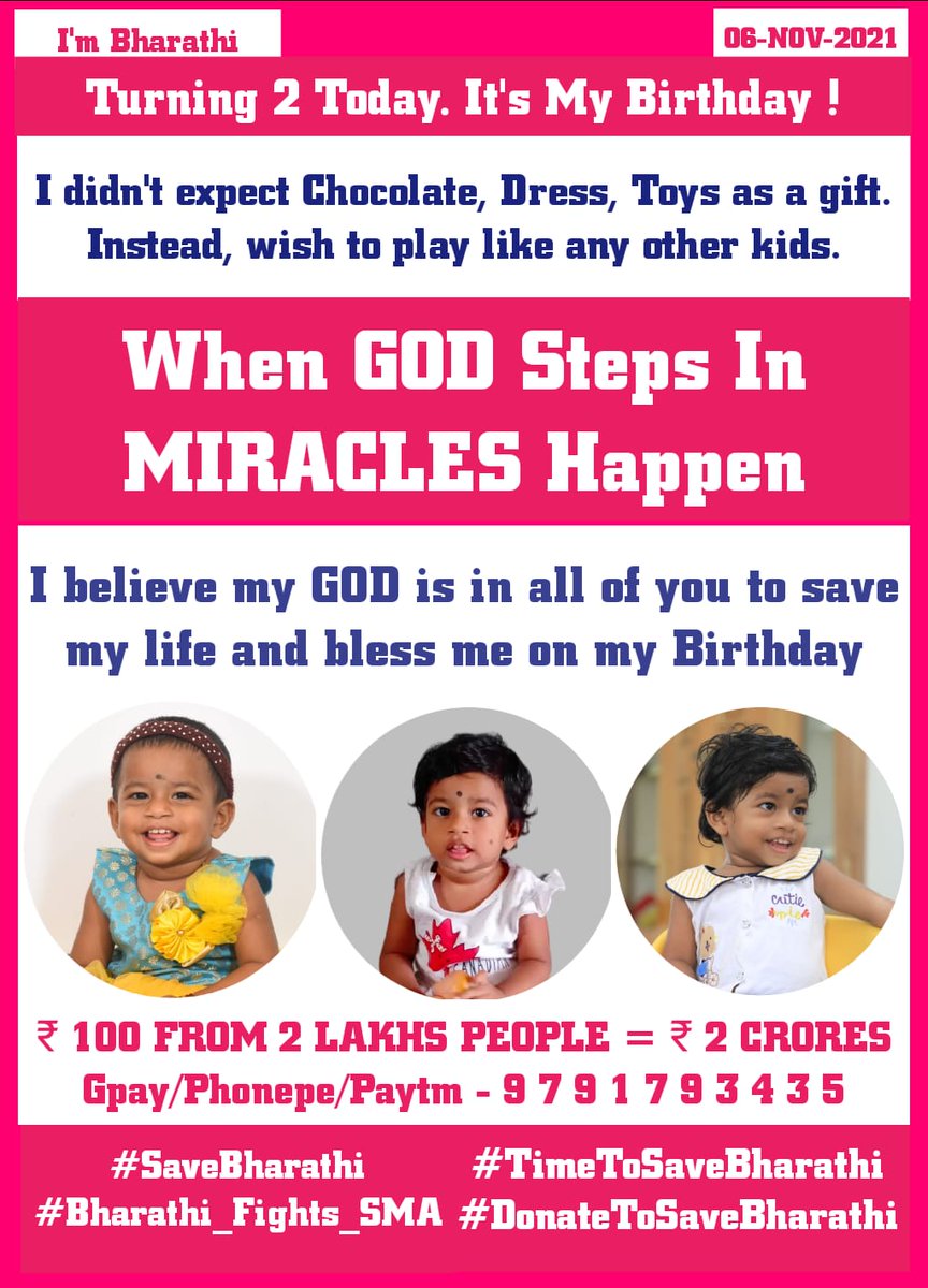 oviyashanthi's tweet photo. Please donate and save this cutie pie on her birthday 🙏
#savebharathi https://t.co/ESa5EsUAEH