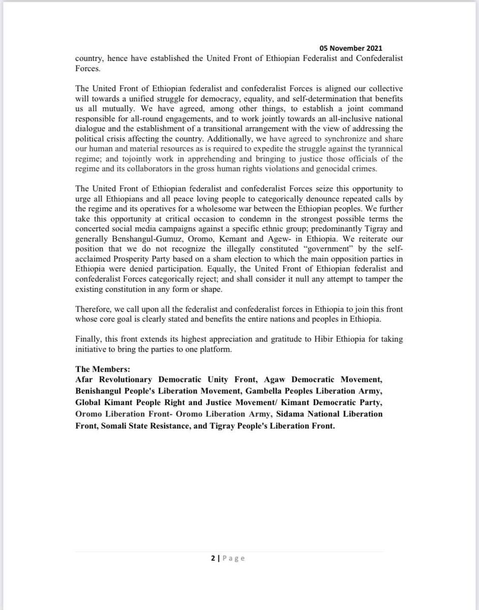 ProfKindeya's tweet photo. A breakthrough: Nine forces have formed an alliance for a United Front of Ethiopian Federalist &amp; Confederalist Forces fighting against the genocidal regime in #Ethiopia https://t.co/trfDZohXLm