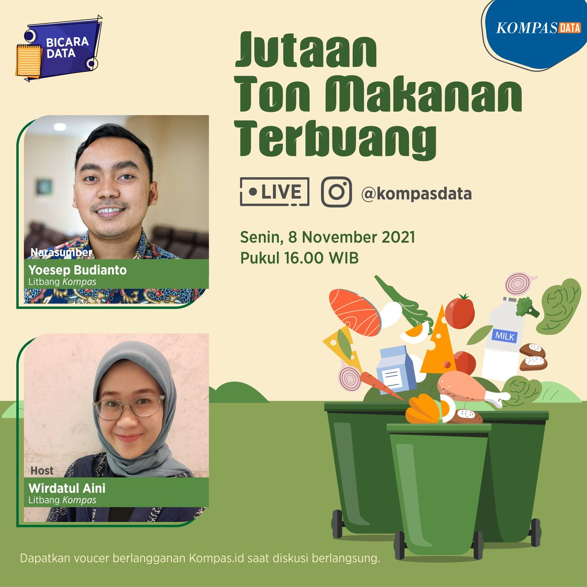 KompasData's tweet photo. Pola konsumsi masyarakat Indonesia masih menyisakan banyak sampah makanan. Ini sebuah ironi, saat sebagian masyarakat makan berlebih, di sisi lain ada yang kelaparan.
Simak IG Live #BicaraData #LitbangKompas Senin, 8 November 2021. Pukul 16.00 WIB di Instagram @kompasdata https://t.co/TyuBueZXPc