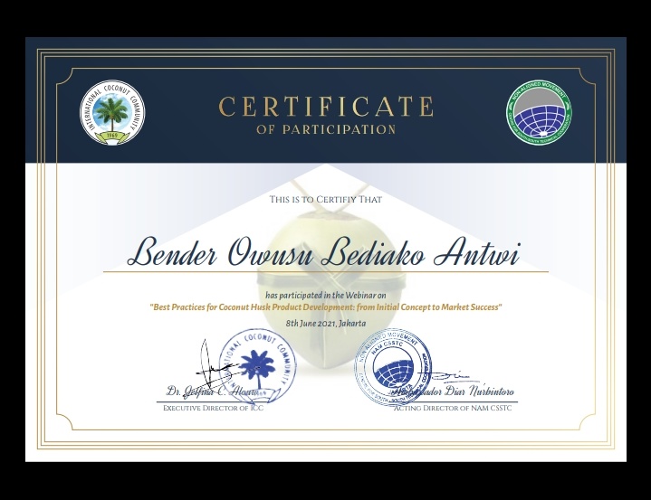 mycocobenz's tweet photo. .....there is more 🙏🏼😊 if it is with God🛐
Congratulations to our CEO @BediakoAntwi for this achievement
#grateful #resilience #passion #Jakarta #ICC #COCOTECH #certificate #participation #coconuts
A Big thanks to @CoconutCommuni1 @icc_sec https://t.co/RE7PSB9WA7