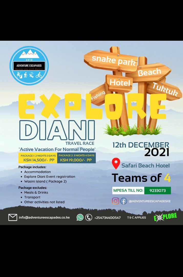 Exploreke's tweet photo. Don't miss the second series of the Diani Travel Race ...for all adventure lovers out there. #HighTides&amp; Good Vibes https://t.co/jqBmDc7jl8
