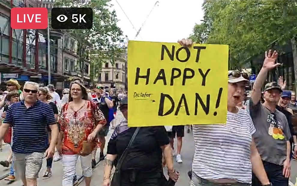 craigkellyAFEE's tweet photo. NOT HAPPY DAN !!

You can say that again !!

We’re NOT happy Dan !!

#KillTheBill
#SackDanAndrews

STOP the proposed new pandemic legislation

STOP the abuses of Human Rights

STOP #DictatorDan &amp; Vic Labor

VOTE OUT Vic Labor @ the Federal election

UNITED WE STAND https://t.co/KG4u1J8O9T