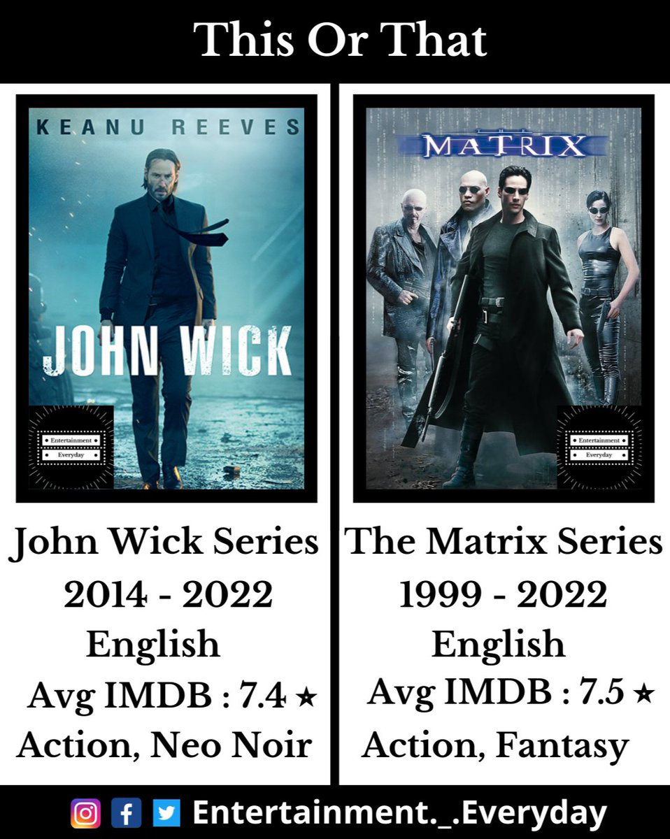 Entmt_Everyday's tweet photo. Wick or Neo?
Follow @Entmt_Everyday
#entertainment #entertainment_everyday #johnwick #matrix #keanureeves #thematrix #carrieannemoss #laurencefishburne #priyankachopra #hugoweaving #ianmcshane #chadstahelski #tomcruise #willsmith #mattdamon #dwaynejohnson #therock #robertdeniro https://t.co/t8I2cp5IRq