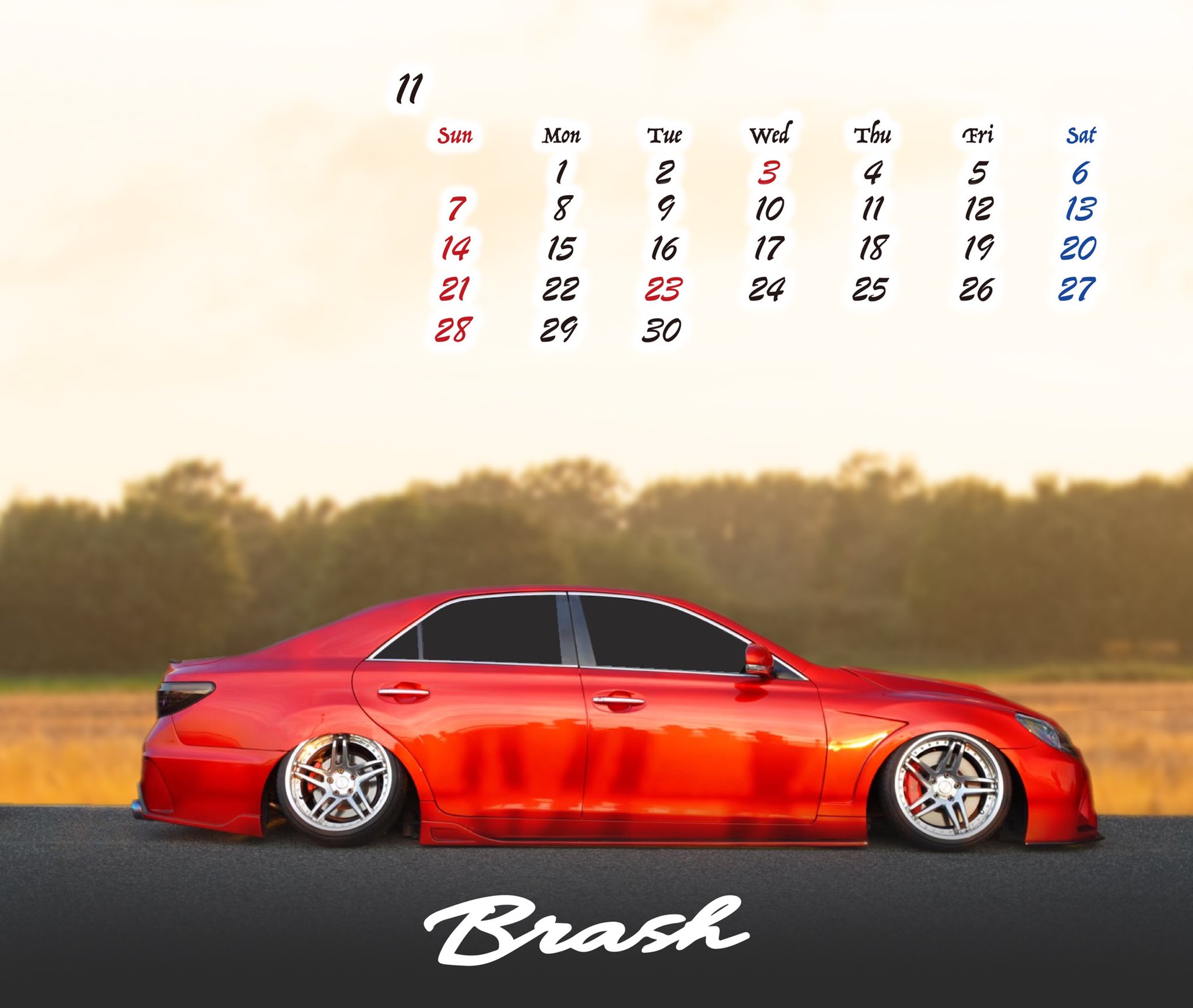 カスタムカー専門店 ガレージサクセス Brash 11 6 Fixwell 既に11月になってますが 今月のカレンダーの壁紙を作りました 2枚目はスマートフォンのロック画面に使用していただけます D ガレージサクセス Toyota カスタムカー 壁紙