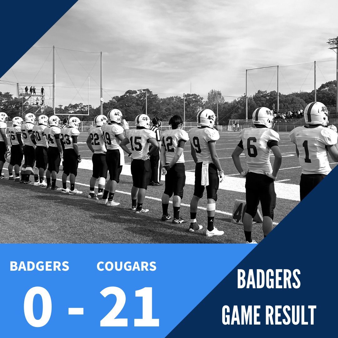 ouafc's tweet photo. 🏈GAME RESULT🏈
・岡山大学 BADGERS 0
・京都工芸繊維大学 COUGARS 21
本日は応援してくださり、誠にありがとうございました。
・
引き続き応援よろしくお願いいたします。
#BADGERS #GAME #秋試合 #秋シーズン
#americanfootball #ouafc #kcafl https://t.co/G7EpO8hCkJ