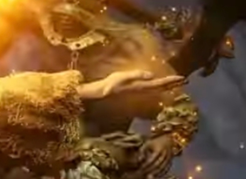 JewcyJu's tweet photo. So heres something that I don’t think many people caught from the Elden Ring gameplay yesterday. Pyromancies/Draconic Spells? seem to be tied mainly to Faith since this cooperator and monk can both be seen wielding the same catalyst, a luminous golden palm. https://t.co/w7B9bPFCYJ