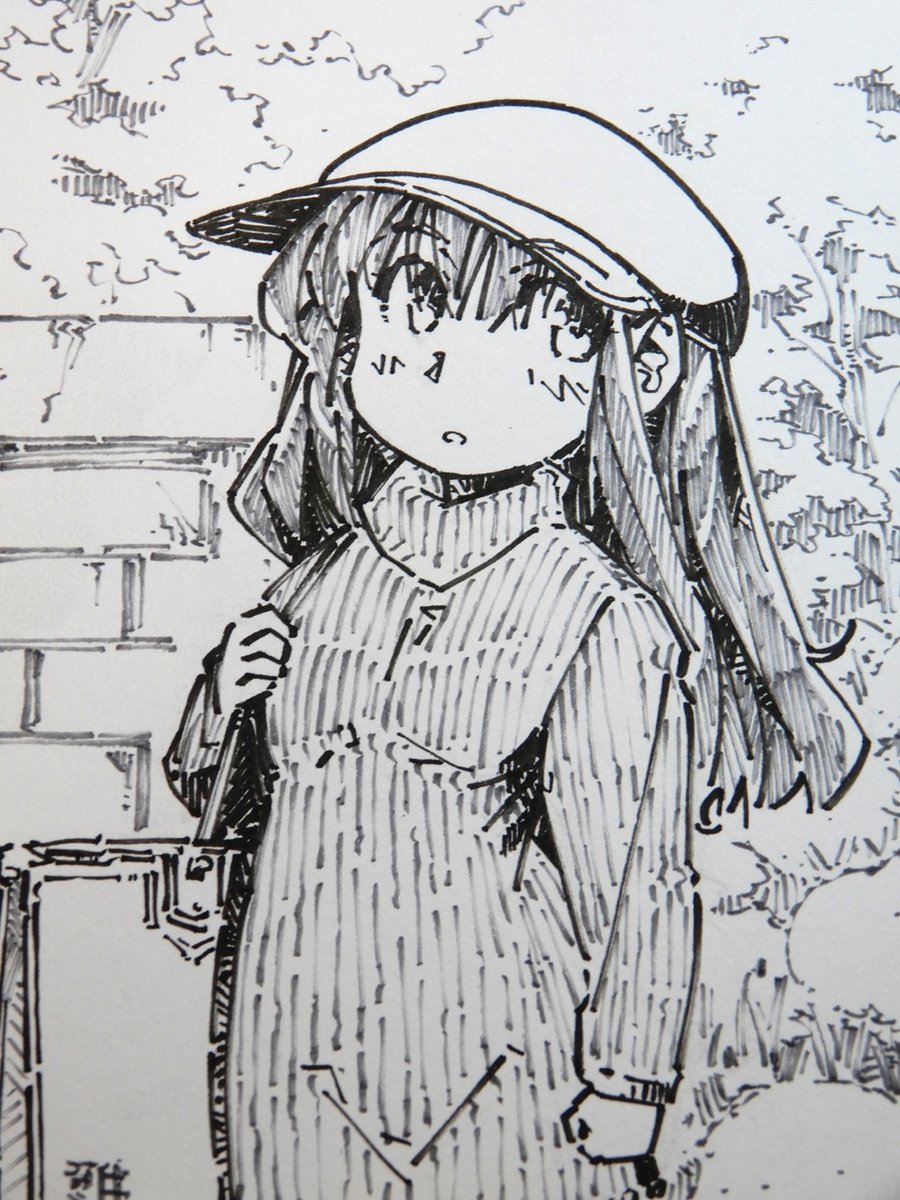 【アナログ1610:おでかけ】病院の待ち時間に描いた絵。
#外出先絵 #線画 #モノクロ 